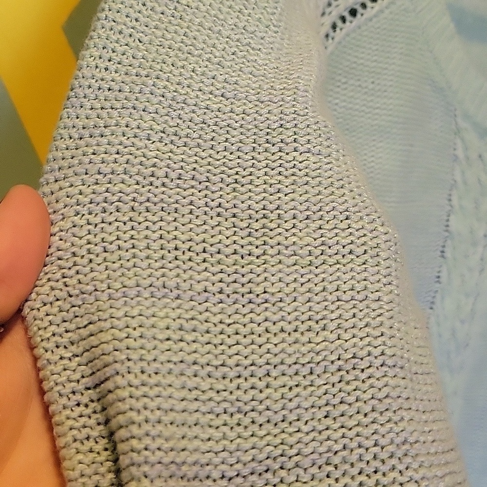 Mossimo Women's Cable Knit Linen Blend Crew Sweater Heathered Green Blue Size L - Picture 3 of 10